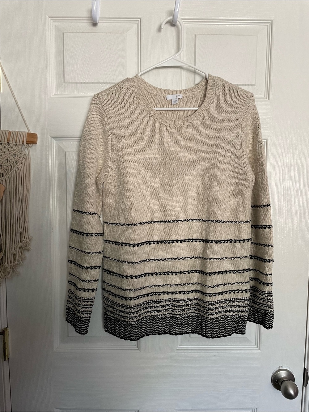 J. Jill Wool Blend Women’s size XS Cream Knit Sweater with Black Stripe Detail
